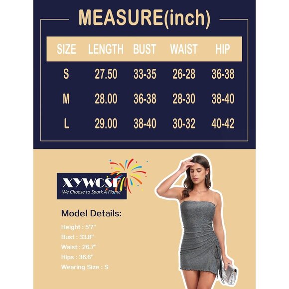 Sexy Gold Sequin Mini Dress Strapless Party Date Night Elegant Women - Picture 7 of 7